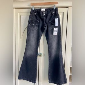 BDG Micro Rise Flared Snap Belt Black Denim Pant